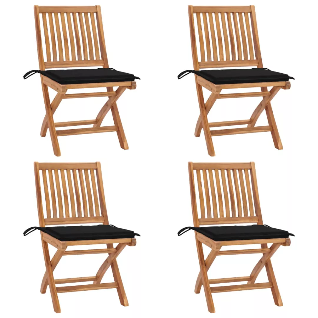 Klappbare Gartenstühle Mit Kissen 4 Stk. Massivholz Teak günstig online kaufen