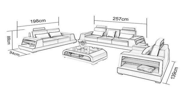 Xlmoebel Sofa 3-Sitzer-Sofa mit Couchtisch und Ledersofa in modernem Stil f günstig online kaufen