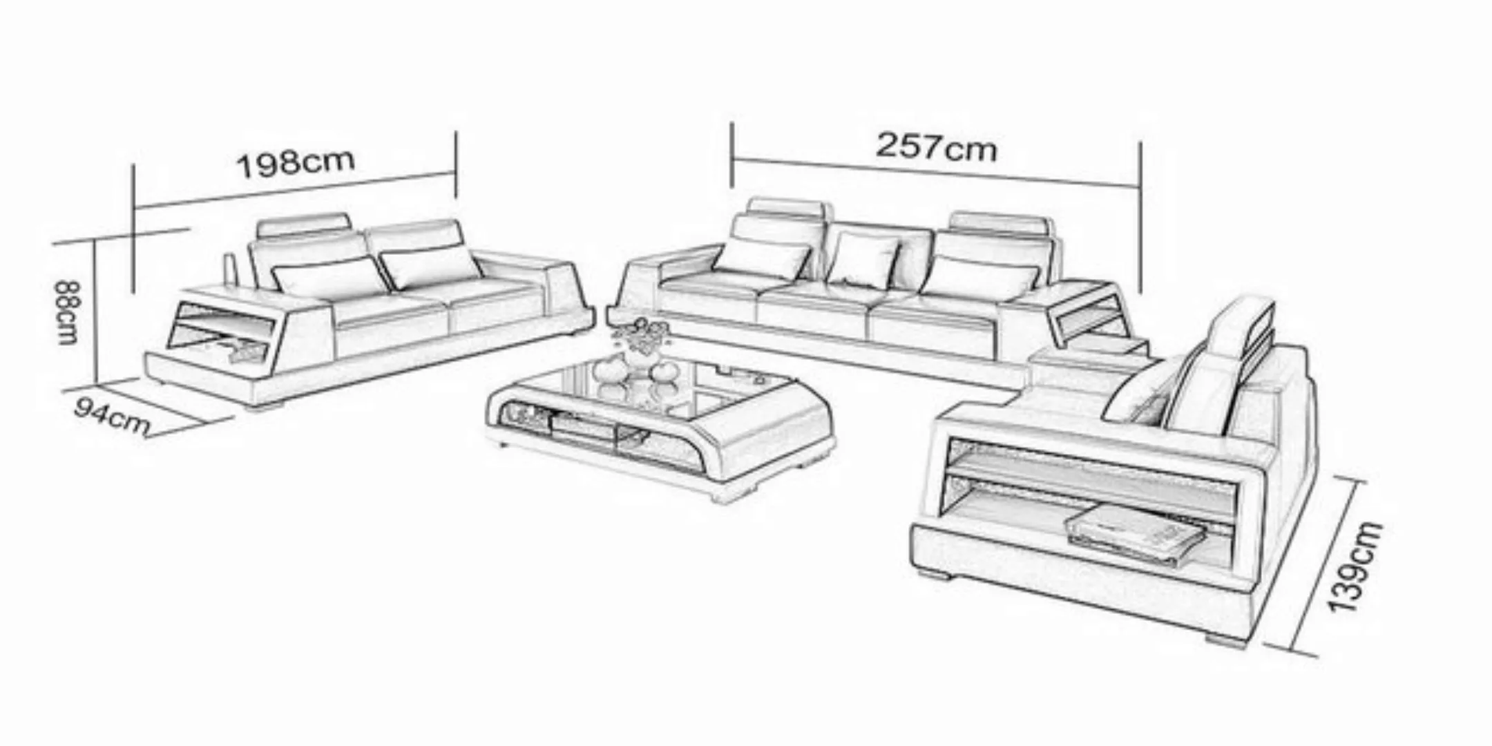 Xlmoebel Sofa 3-Sitzer-Sofa mit Couchtisch und Ledersofa in modernem Stil f günstig online kaufen