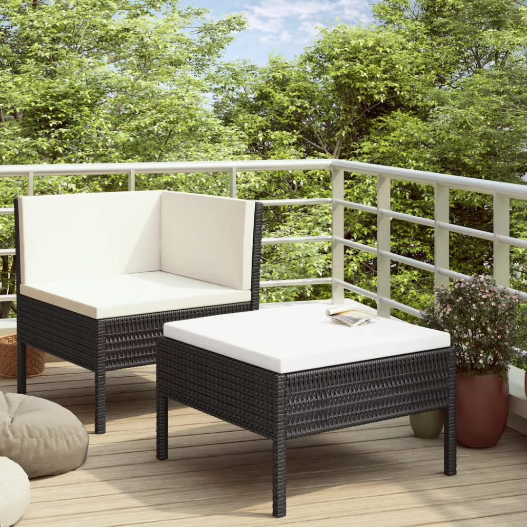 2-tlg. Garten-lounge-set Mit Auflagen Poly Rattan Schwarz günstig online kaufen