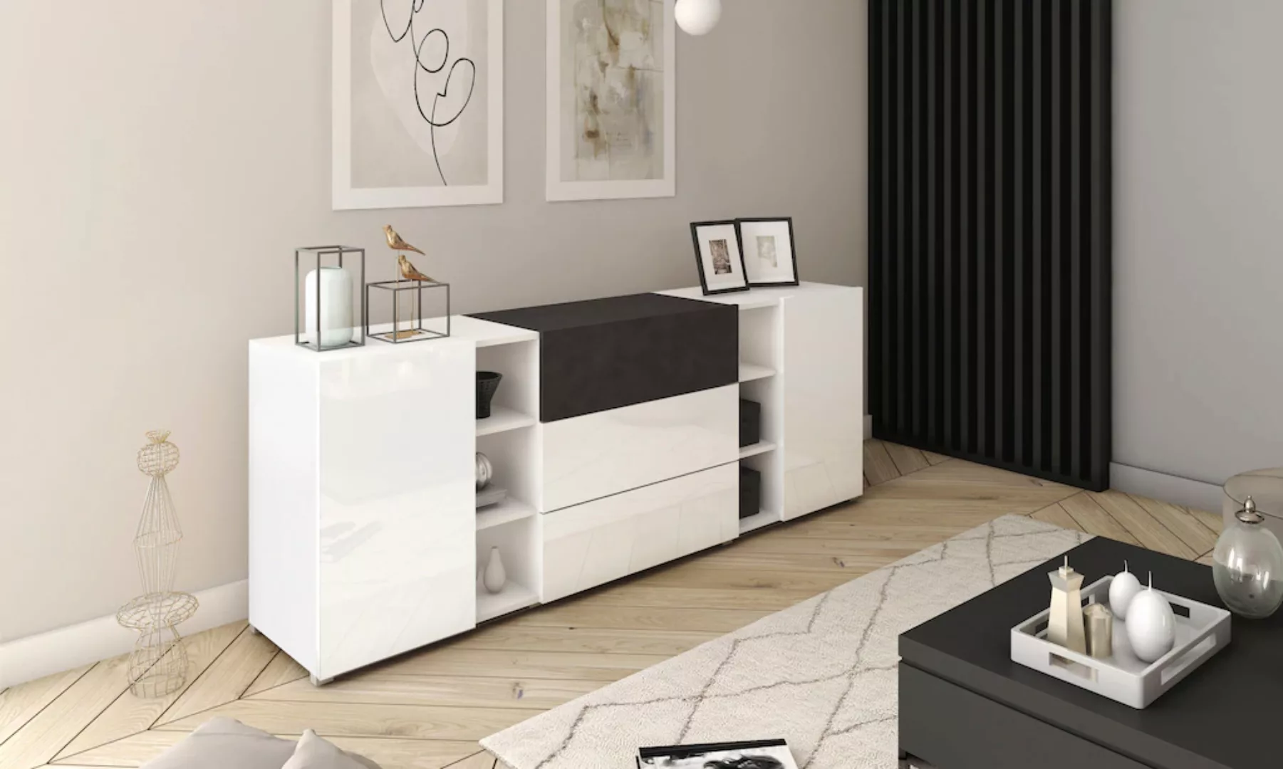 INOSIGN Sideboard "BERLIN", Moderne grifflose Kommode Breite 190 cm, offene günstig online kaufen