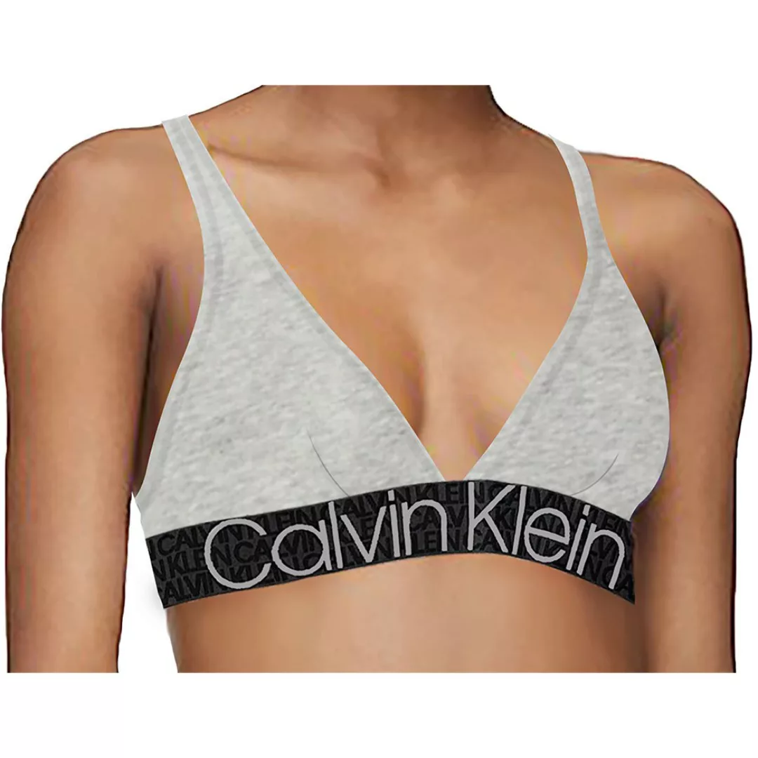 Calvin Klein – Eco Cotton – Triangel-Bralette in Kalkgrau mit großem Logo günstig online kaufen