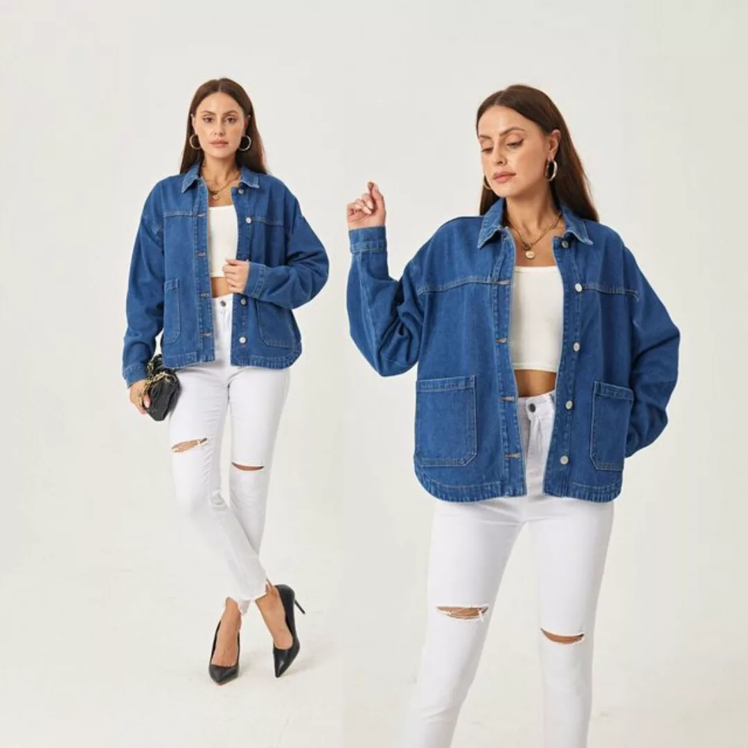 Ital-Design Jeansjacke Damen Freizeit Hemd Jeansjacke in Blau günstig online kaufen