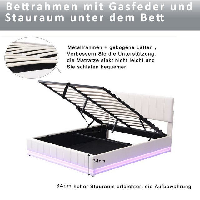 Sweiko Polsterbett (Stauraumbett), Doppelbett mit LED-Beleuchtung und verst günstig online kaufen