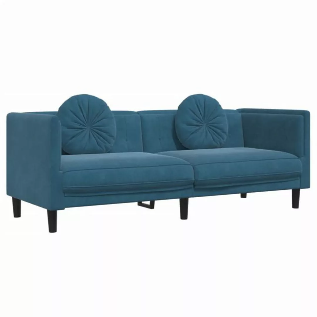 vidaXL Sofa, mit Kissen 3-Sitzer Blau Samt günstig online kaufen