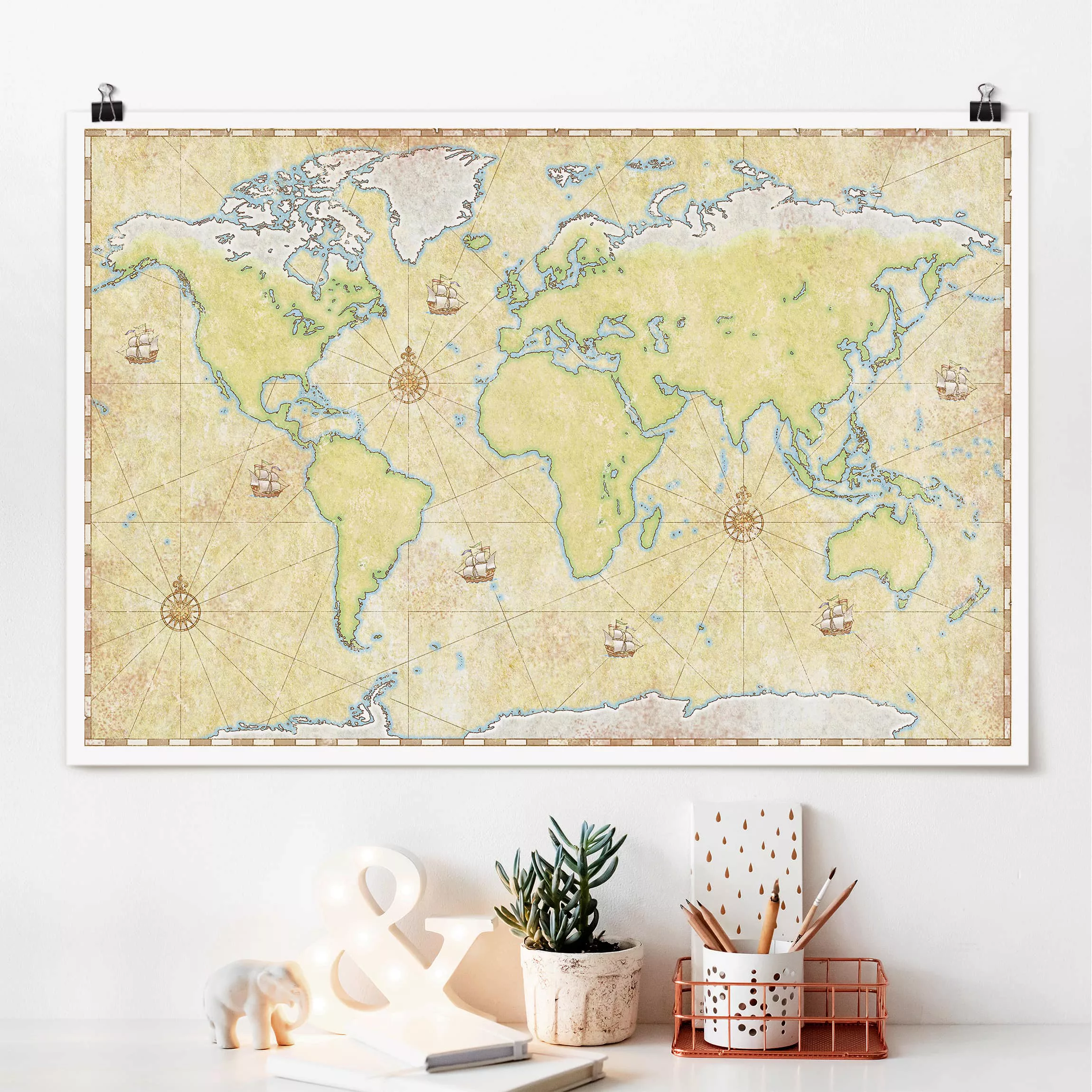 Poster Stadt-, Land- & Weltkarten - Querformat World Map günstig online kaufen