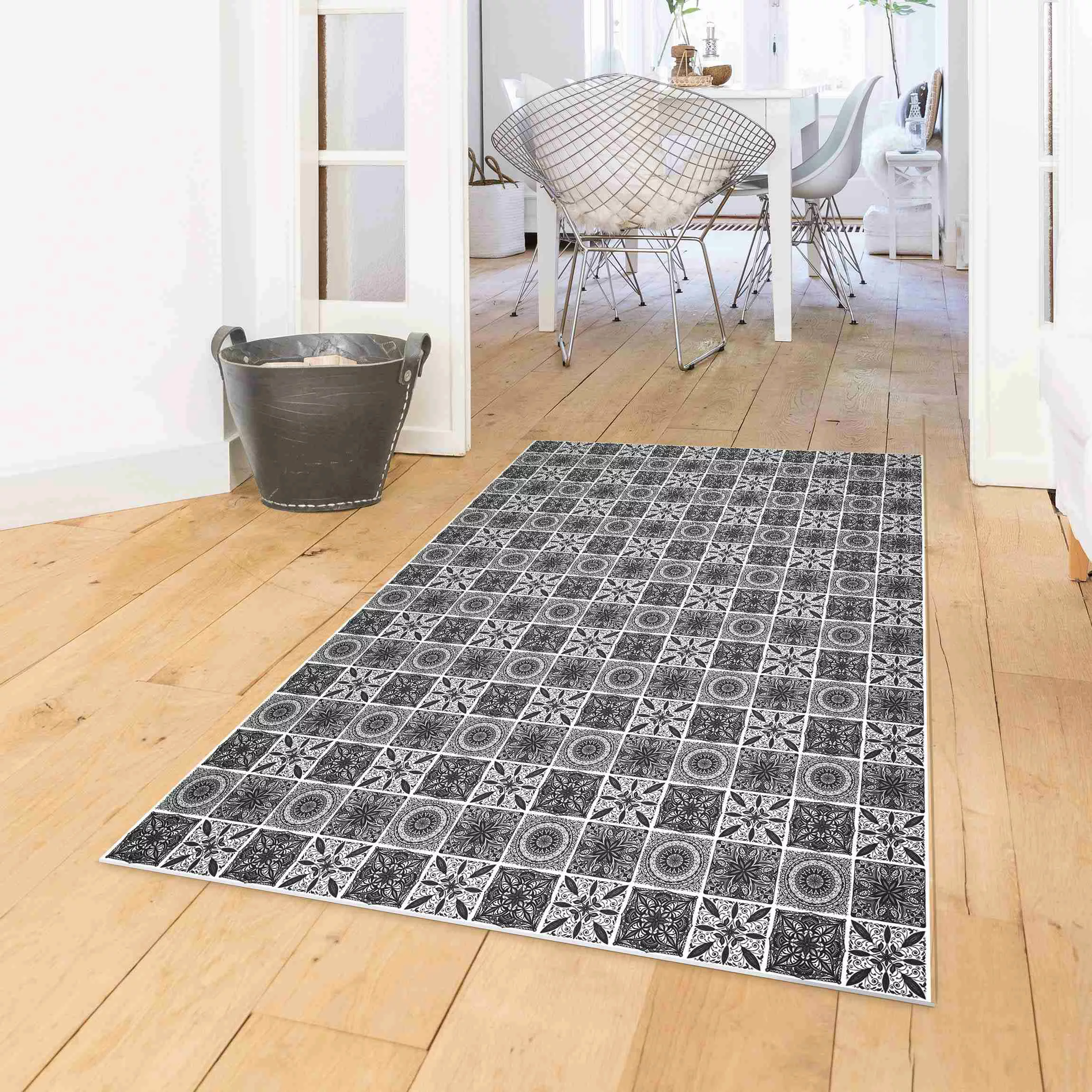 Vinyl-Teppich Orientalischer Mandala Mustermix in Schwarz mit Glitzeroptik günstig online kaufen