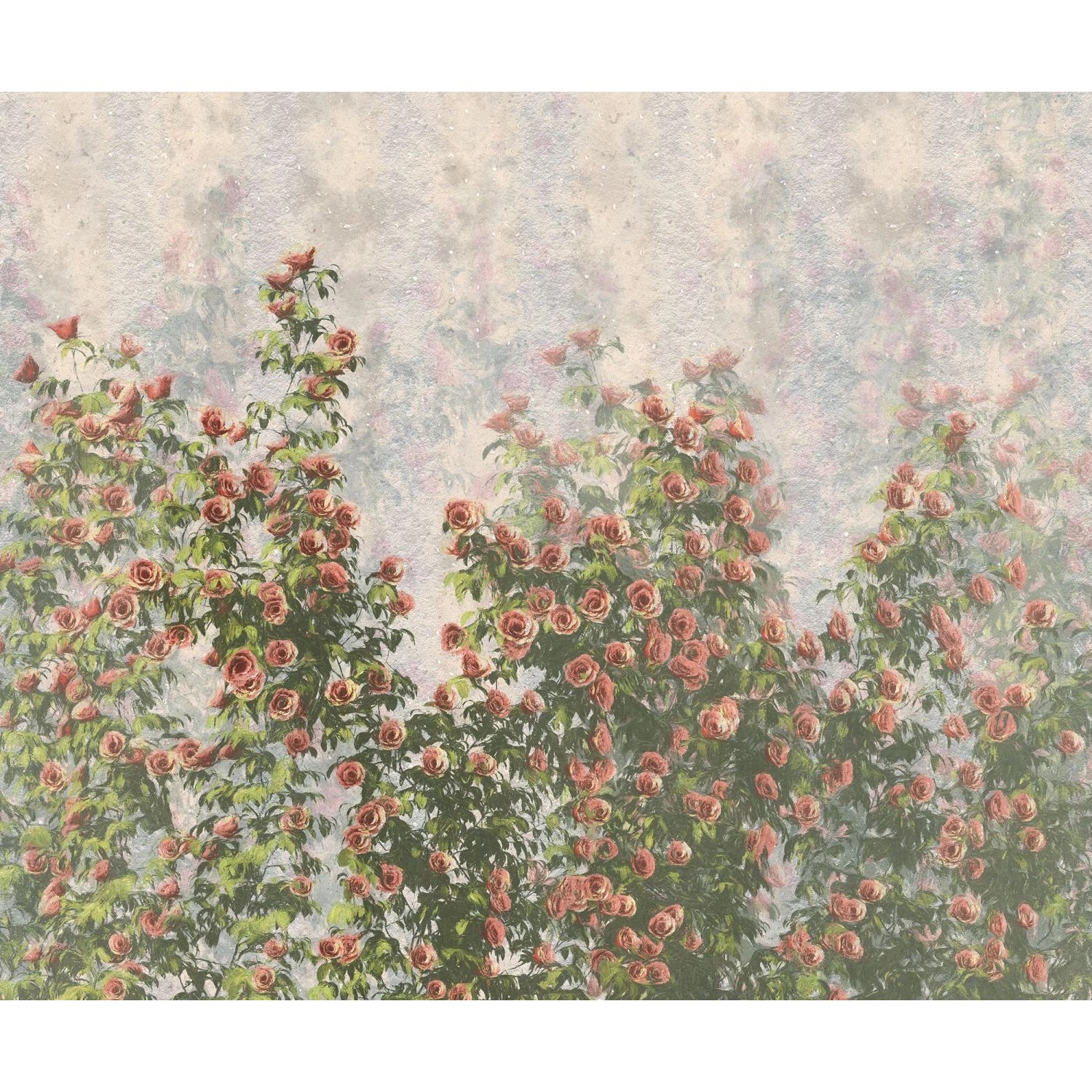 Komar Fototapete Wall Roses Grün und Rosa 300 x 250 cm 611209 günstig online kaufen