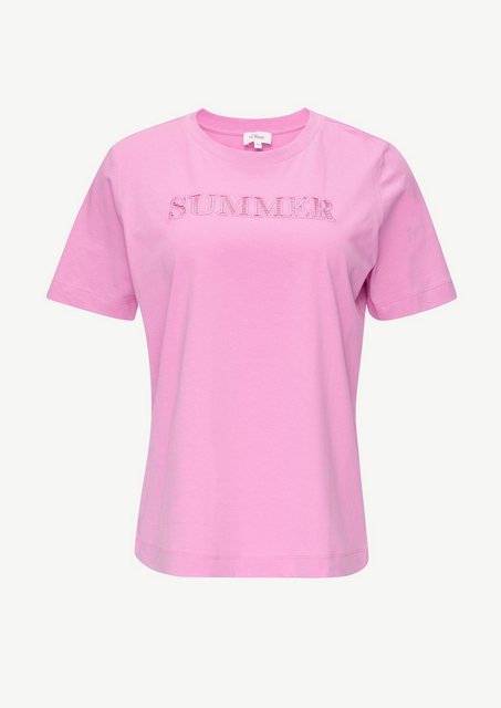 s.Oliver Kurzarmshirt Relaxed Fit-Shirt mit Schriftprint aus Lochstickerei günstig online kaufen