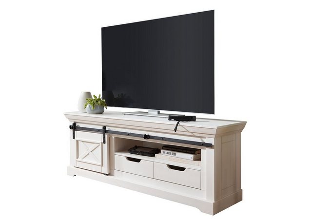 Woodroom TV-Schrank Maribo Kiefer massiv weiß 153x57x40 cm günstig online kaufen