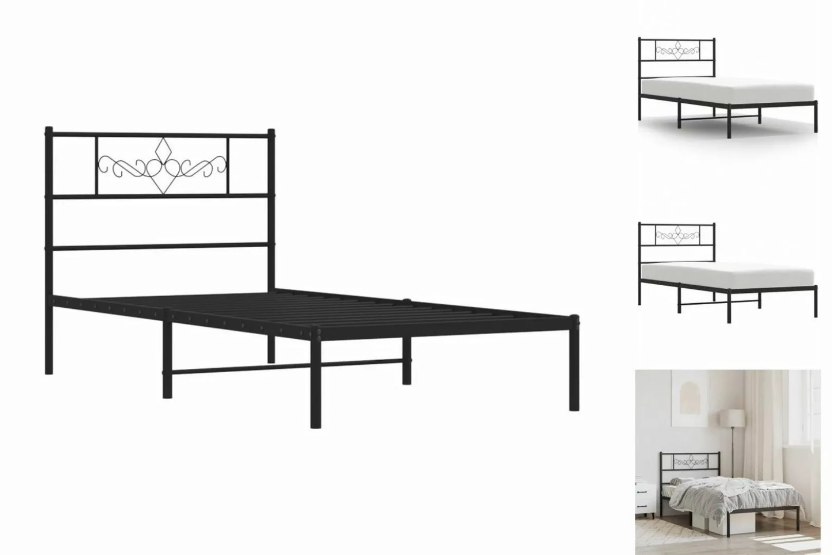 vidaXL Bettgestell Bettrahmen mit Kopfteil Metall Schwarz 75x190 cm Bett Be günstig online kaufen