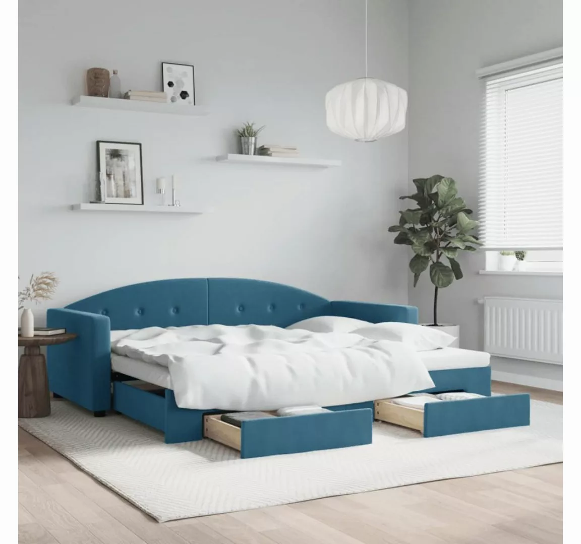 vidaXL Gästebett Gästebett Tagesbett mit Rollbett und Schubladen Blau 90x20 günstig online kaufen