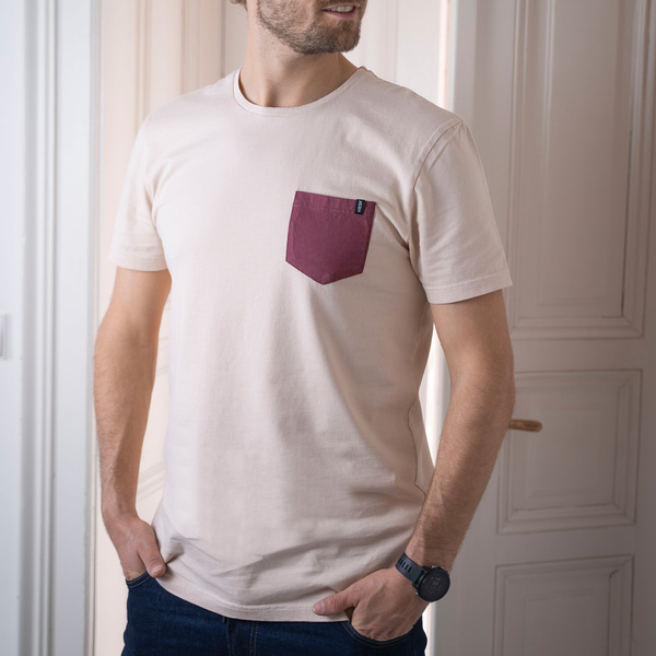 Vilip - Pocket T-shirt Aus Biobaumwolle, Navy-beige, Beige-bordeaux günstig online kaufen