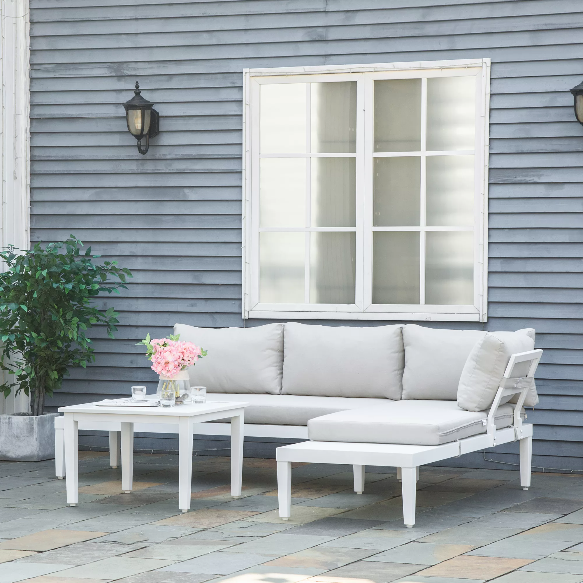 Outsunny 3-teiliges Gartenmöbel-Set mit Beistelltisch Balkonmöbel Set Sofa günstig online kaufen