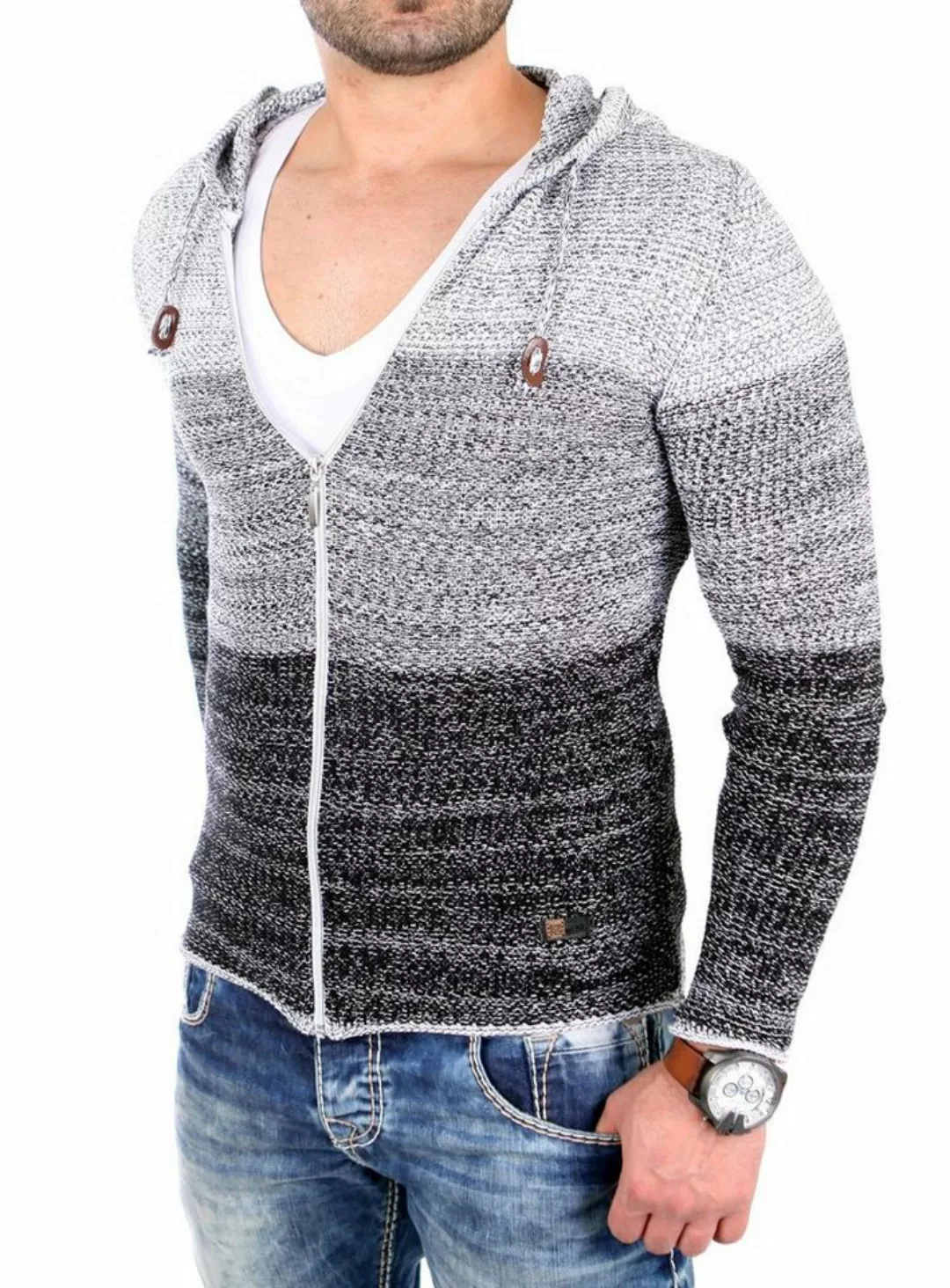 Reslad Strickjacke Reslad Strickjacke Herren Colorblock Kapuzen Cardigan Ja günstig online kaufen