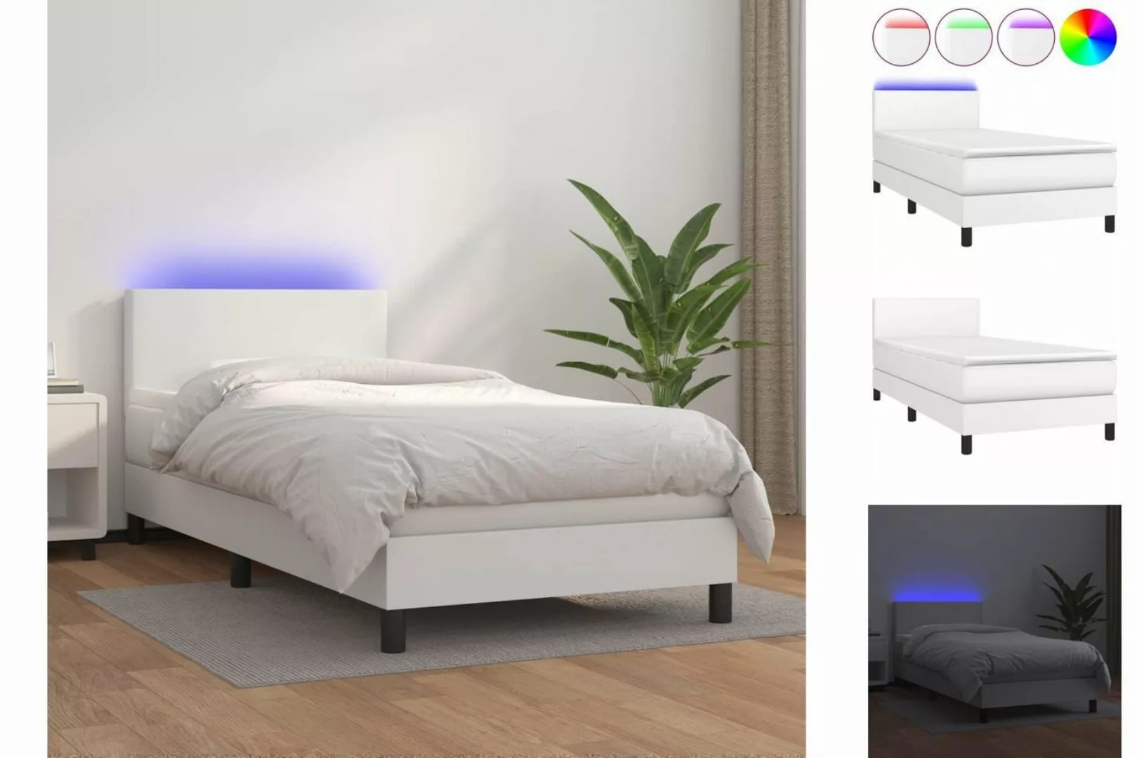 vidaXL Boxspringbett Boxspringbett mit Matratze LED Weiß 100x200 cm Kunstle günstig online kaufen