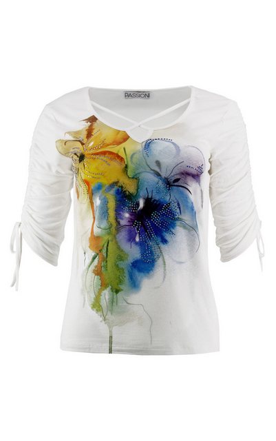 Passioni Print-Shirt Sommer-T-Shirt mit gerafften Bindeärmeln und Aquarell- günstig online kaufen