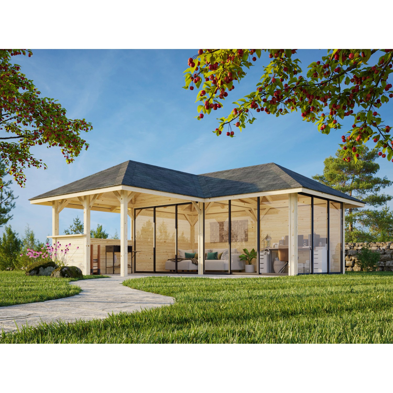 Palmako Pavillon Bianca Set 523 Slide Plus 588 x 588 cm Lackiert Weiß FSC® günstig online kaufen