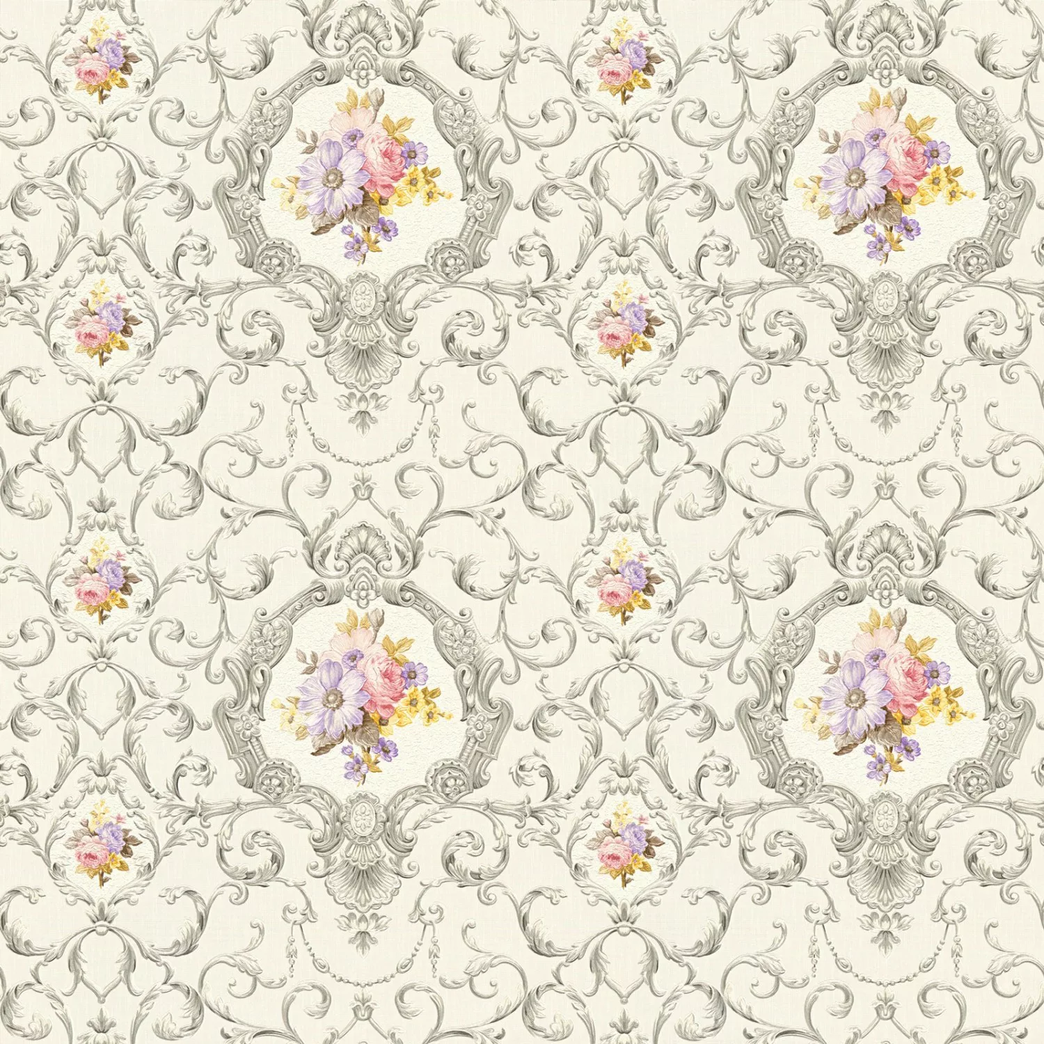 Bricoflor Silber Tapete mit Blumen Ornament Vliestapete im Barock Landhaus günstig online kaufen