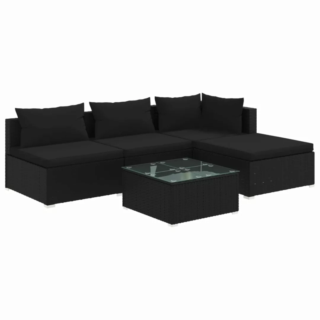 Vidaxl 5-tlg. Garten-lounge-set Mit Kissen Poly Rattan Schwarz günstig online kaufen