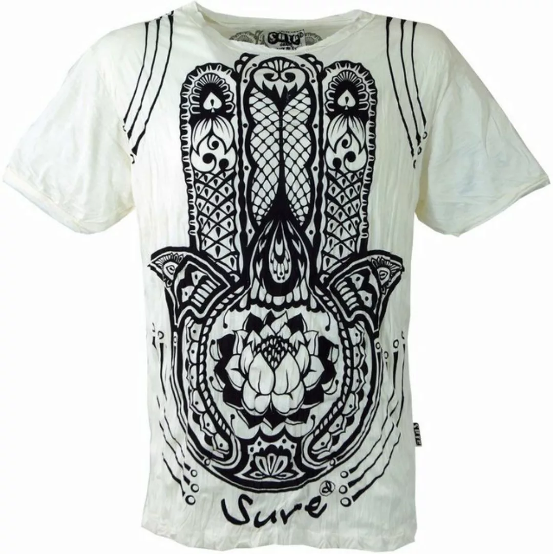 Guru-Shop T-Shirt Sure Herren T-Shirt Fatimas Hand - weiß Goa Style, Festiv günstig online kaufen