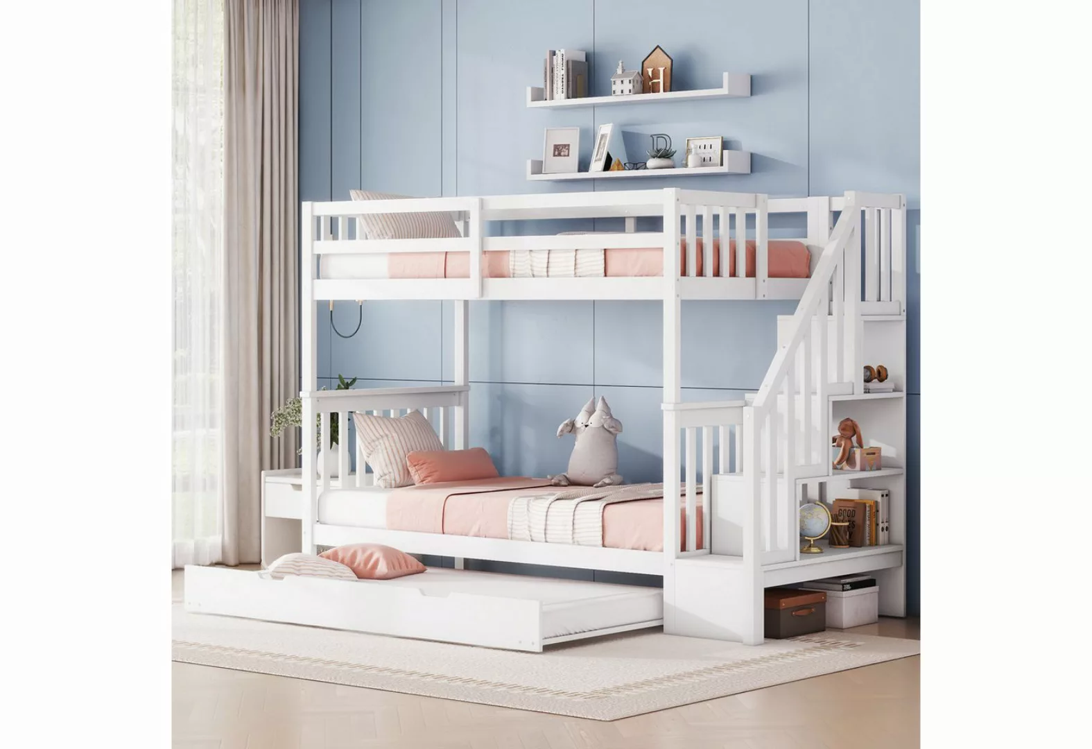 MODFU Etagenbett Kinderbett (Treppenregal, ausgestattet mit ausziehbares Ro günstig online kaufen
