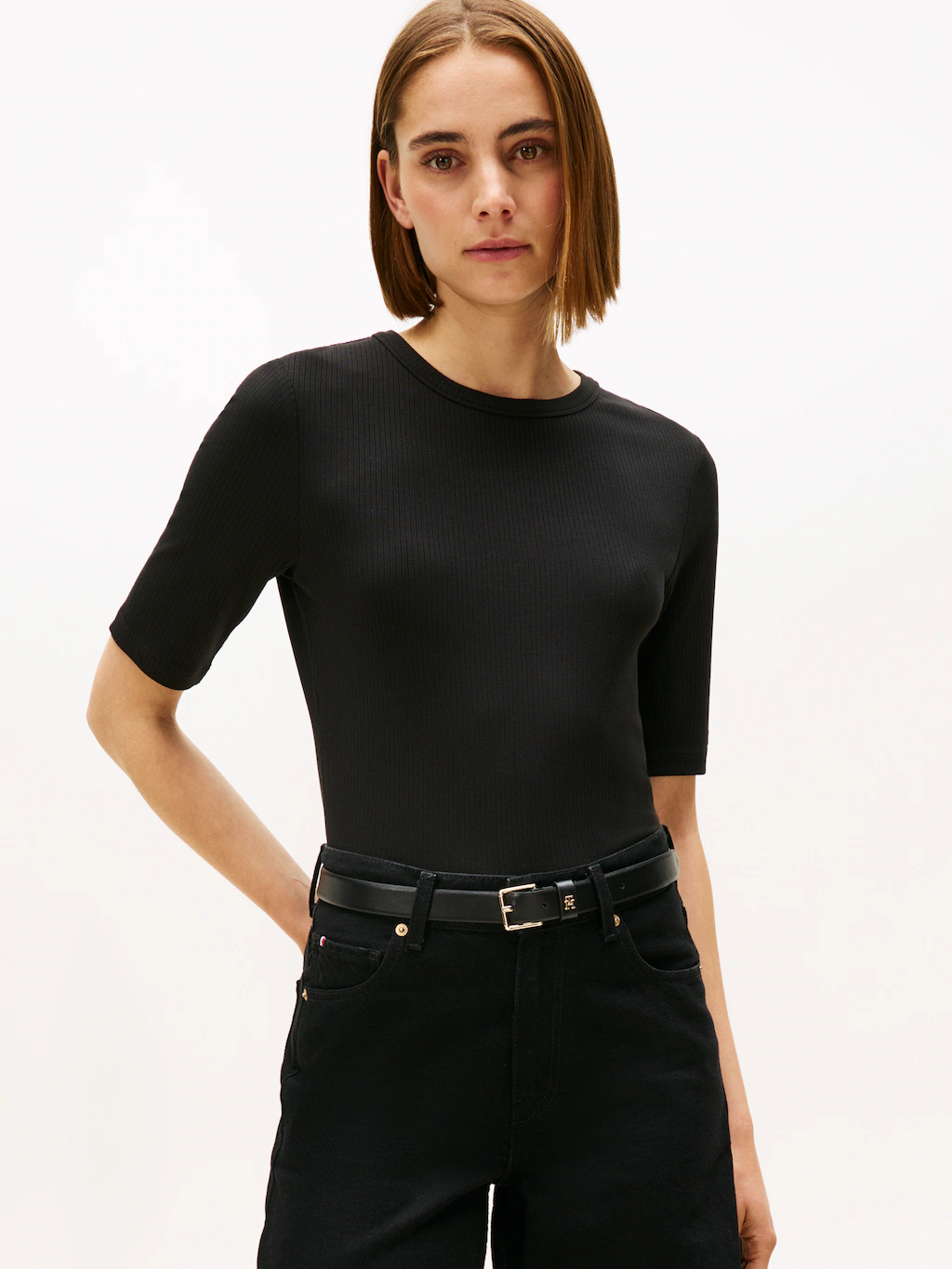 Tommy Hilfiger Kurzarmshirt "SLIM 5X2 RIB C-NK 1/2 SLV mit Rundhals und Rip günstig online kaufen