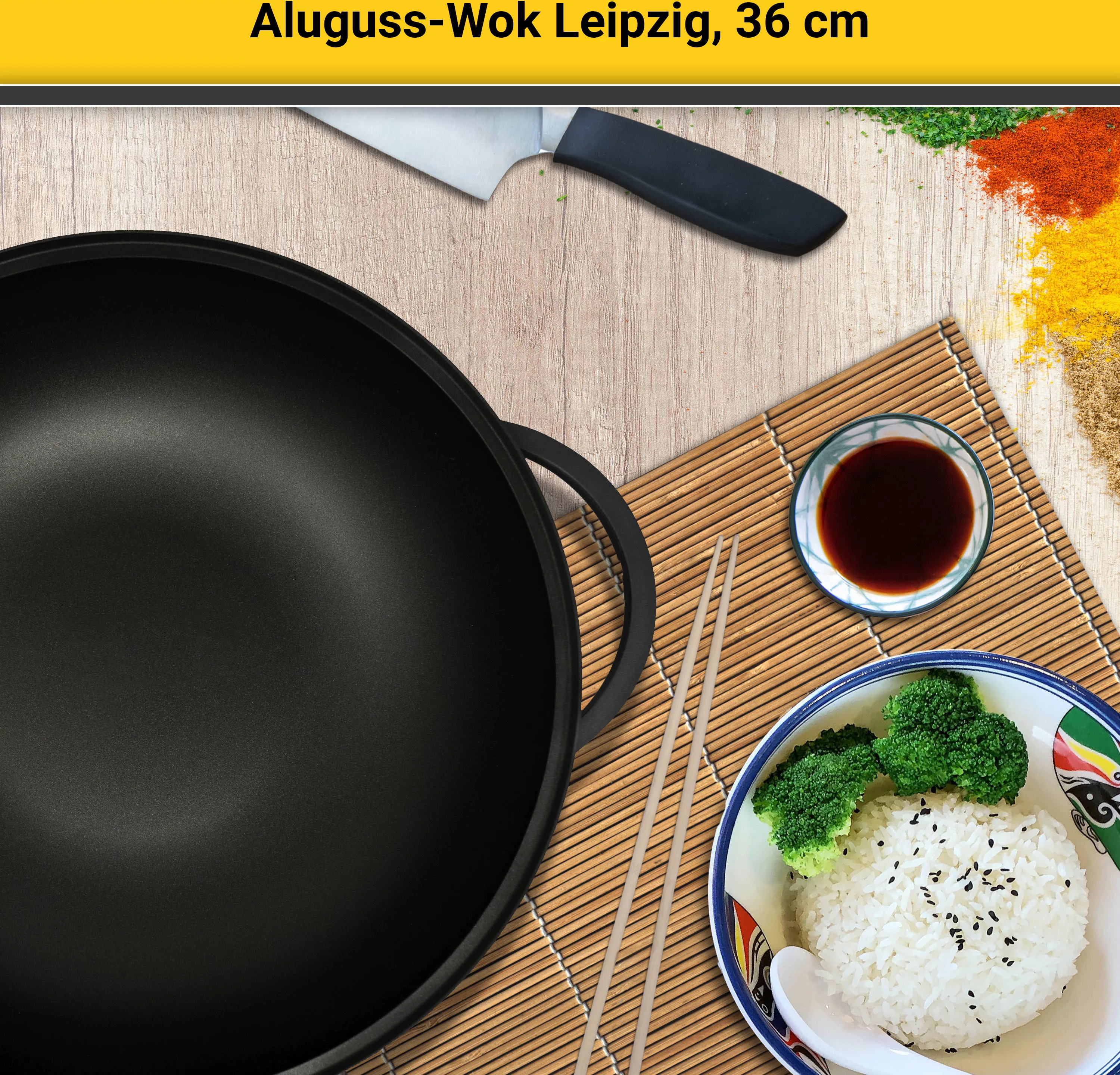 Krüger Wok »Aluguss Wok mit Glasdeckel LEIPZIG, 36 cm«, Aluminiumguss, (1 t günstig online kaufen