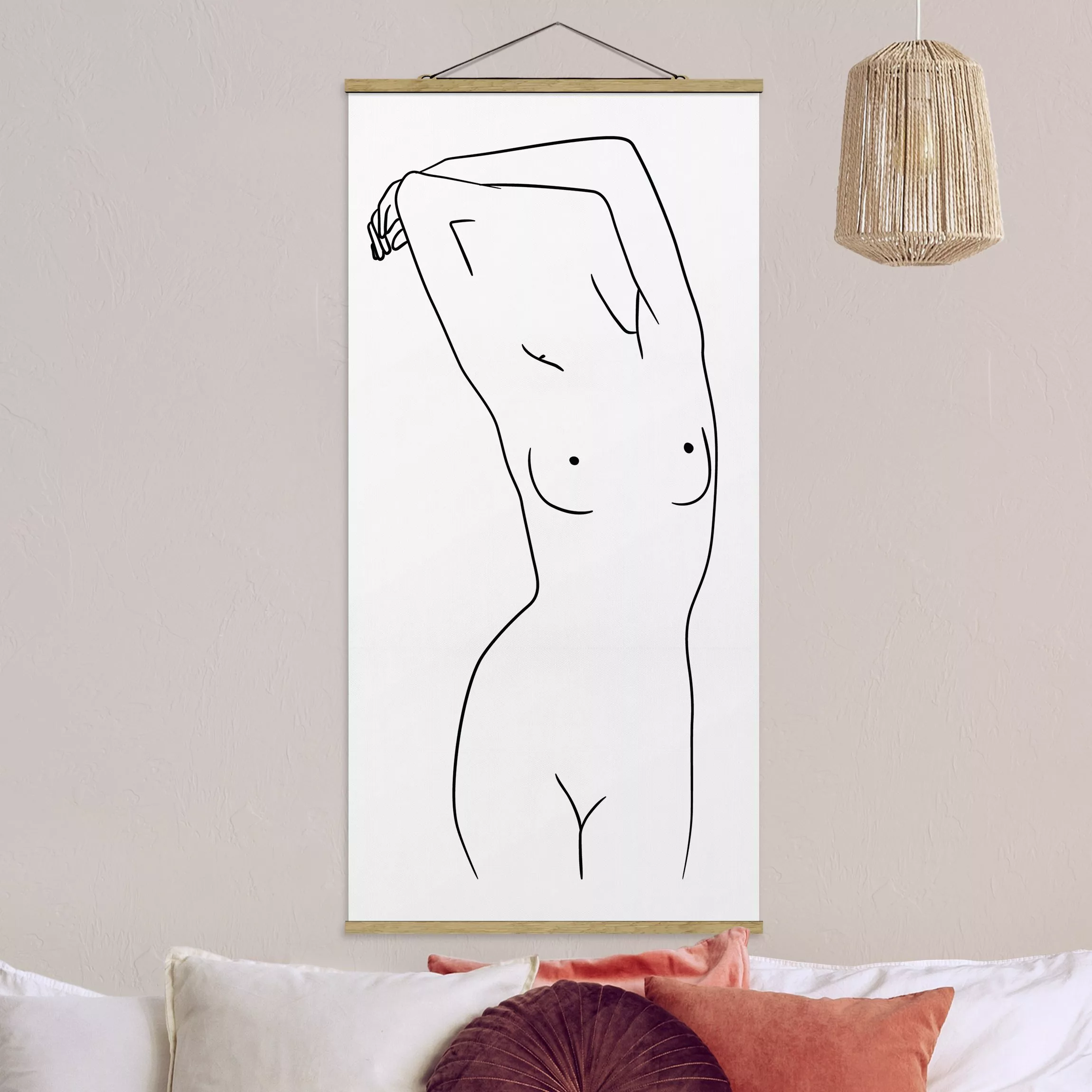 Stoffbild Abstrakt mit Posterleisten - Hochformat Line Art Frauenakt Schwar günstig online kaufen