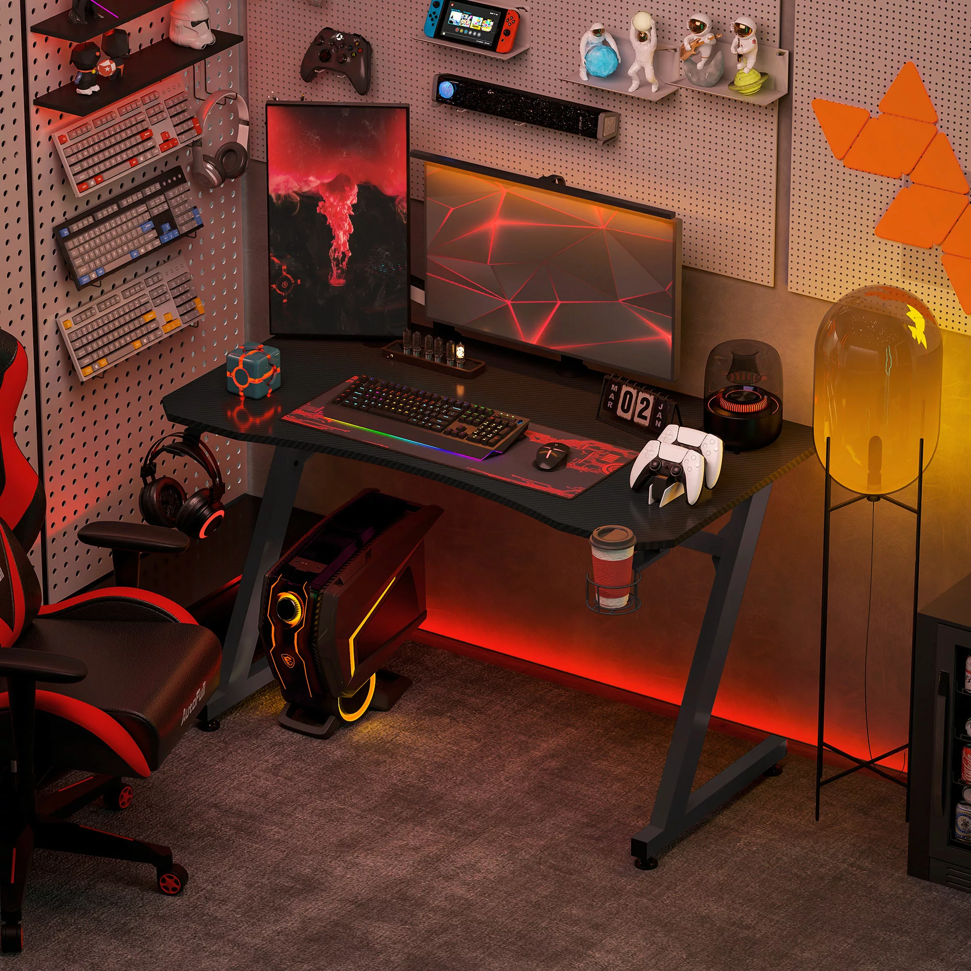 HOMCOM Gaming Schreibtisch 120×60 cm Gamer Schreibtisch mit Kohlefaseroptik günstig online kaufen