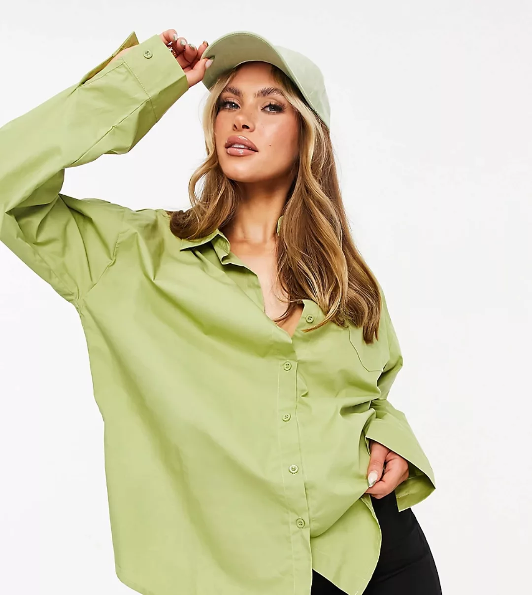 Missy Empire – Exklusives Oversize-Hemd in Khaki-Grün günstig online kaufen