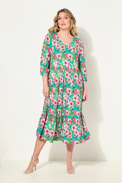 MIAMODA Jerseykleid Midikleid A-Linie Blütenmuster Zierband 3/4-Ärmel günstig online kaufen