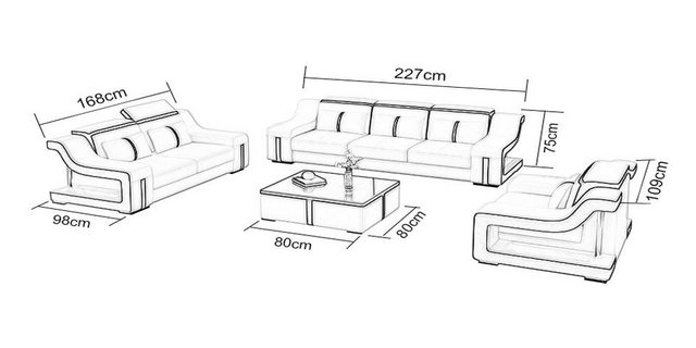 Xlmoebel Sofa Wohnzimmer-Sitzgruppe aus Leder, bestehend aus 3-Sitzer, 2-Si günstig online kaufen