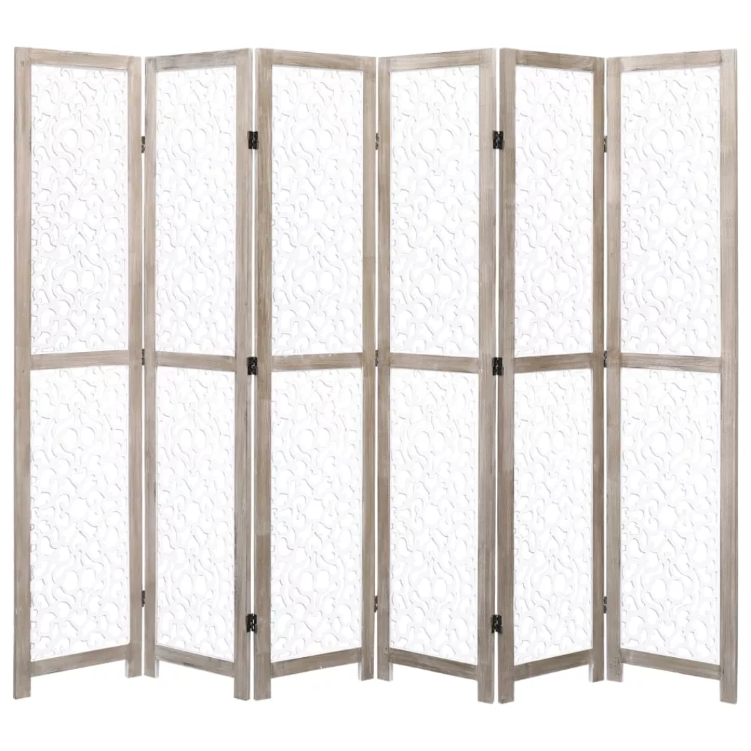 6-teiliger Raumteiler Weiß 210 X 165 Cm Massivholz günstig online kaufen