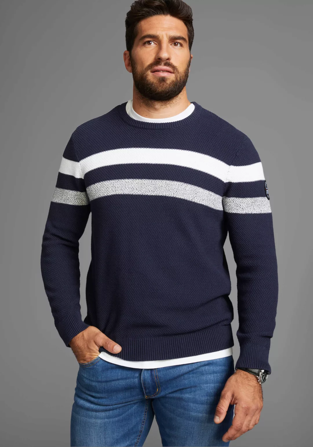 Mans World Strickpullover, in melierte Optik günstig online kaufen