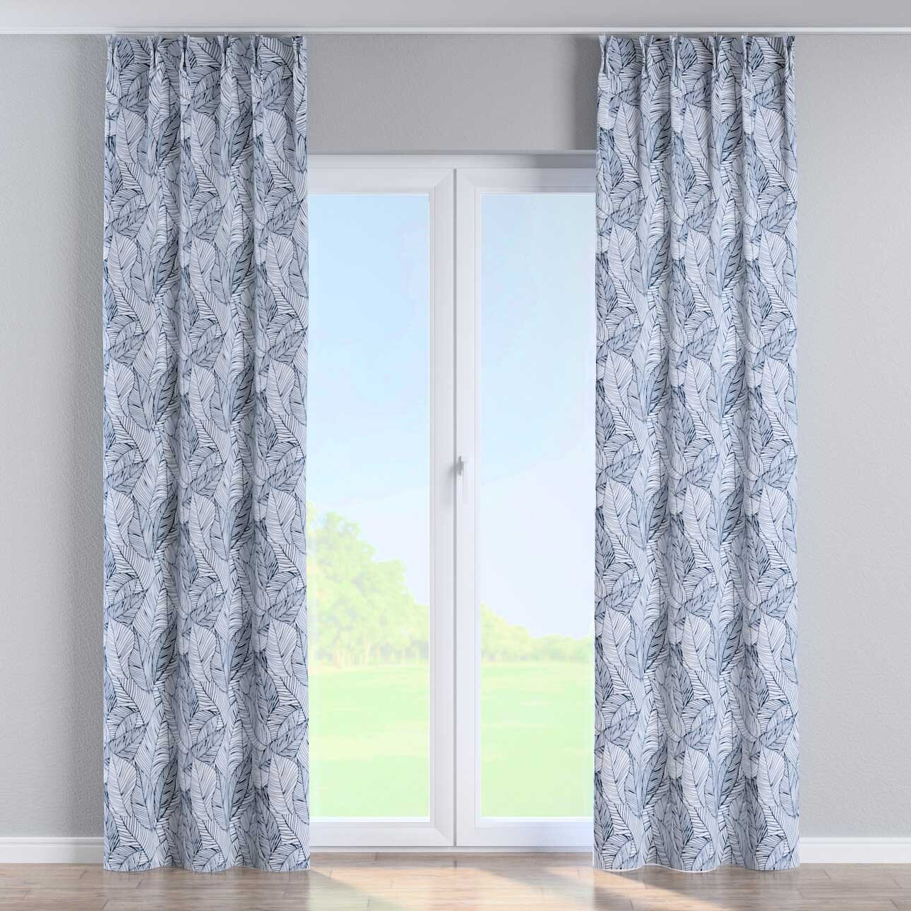 Vorhang mit flämischen 2-er Falten, dunkelblau-weiß, Velvet (704-34) günstig online kaufen