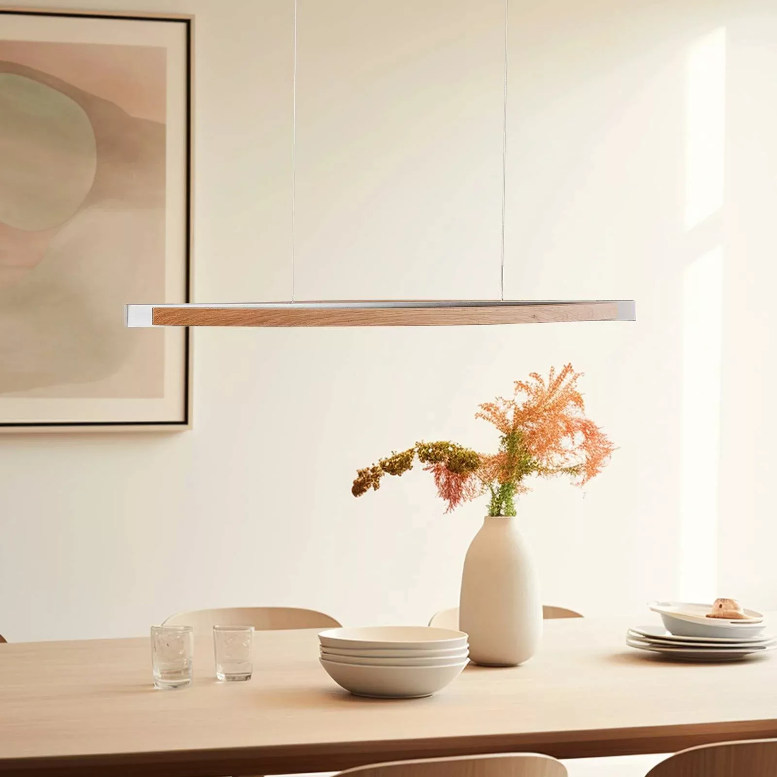 Quitani LED-Hängelampe Kiera, eiche/nickel, 98 cm günstig online kaufen