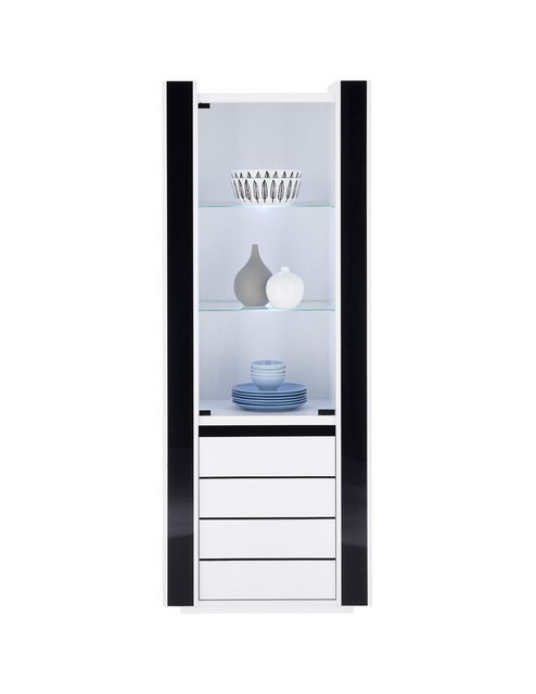 Vitrine Savona weiß Hochglanz schwarz Hochglanz B/H/T: ca. 73x185x45 cm günstig online kaufen