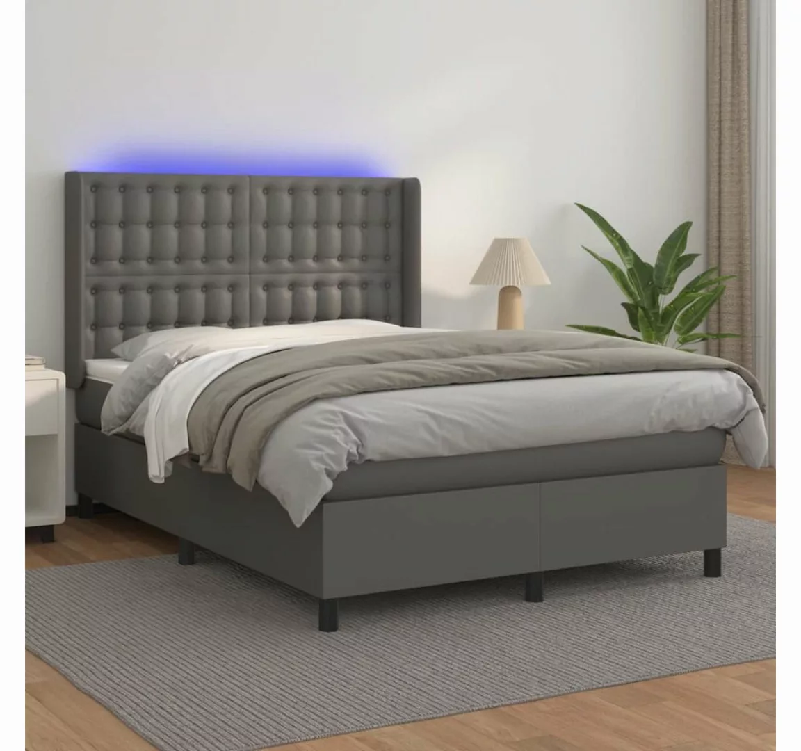 vidaXL Boxspringbett Boxspringbett mit Matratze und LED Kunstleder (140 x 2 günstig online kaufen