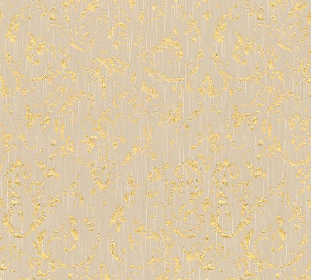 Bricoflor Ornament Tapete Beige Gold Glitzer Vliestapete mit Textil Barock günstig online kaufen