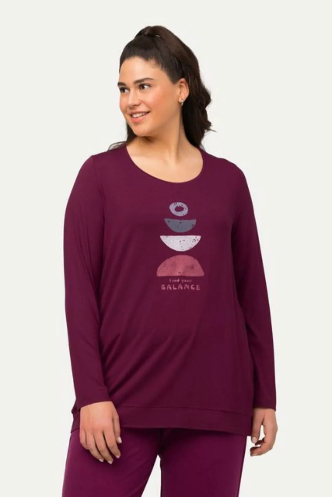 Ulla Popken Rundhalsshirt Shirt Balance-Motiv Classic Rundhals Langarm günstig online kaufen