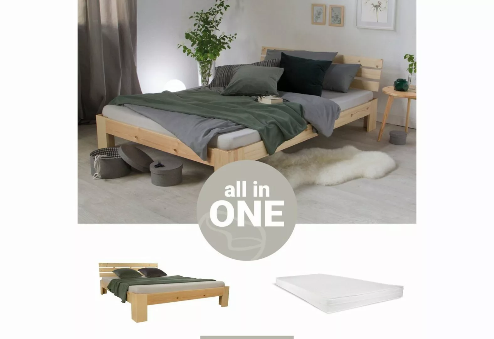 Homestyle4u Holzbett 140x200 Doppelbett mit Matratze & Lattenrost cm Bett M günstig online kaufen