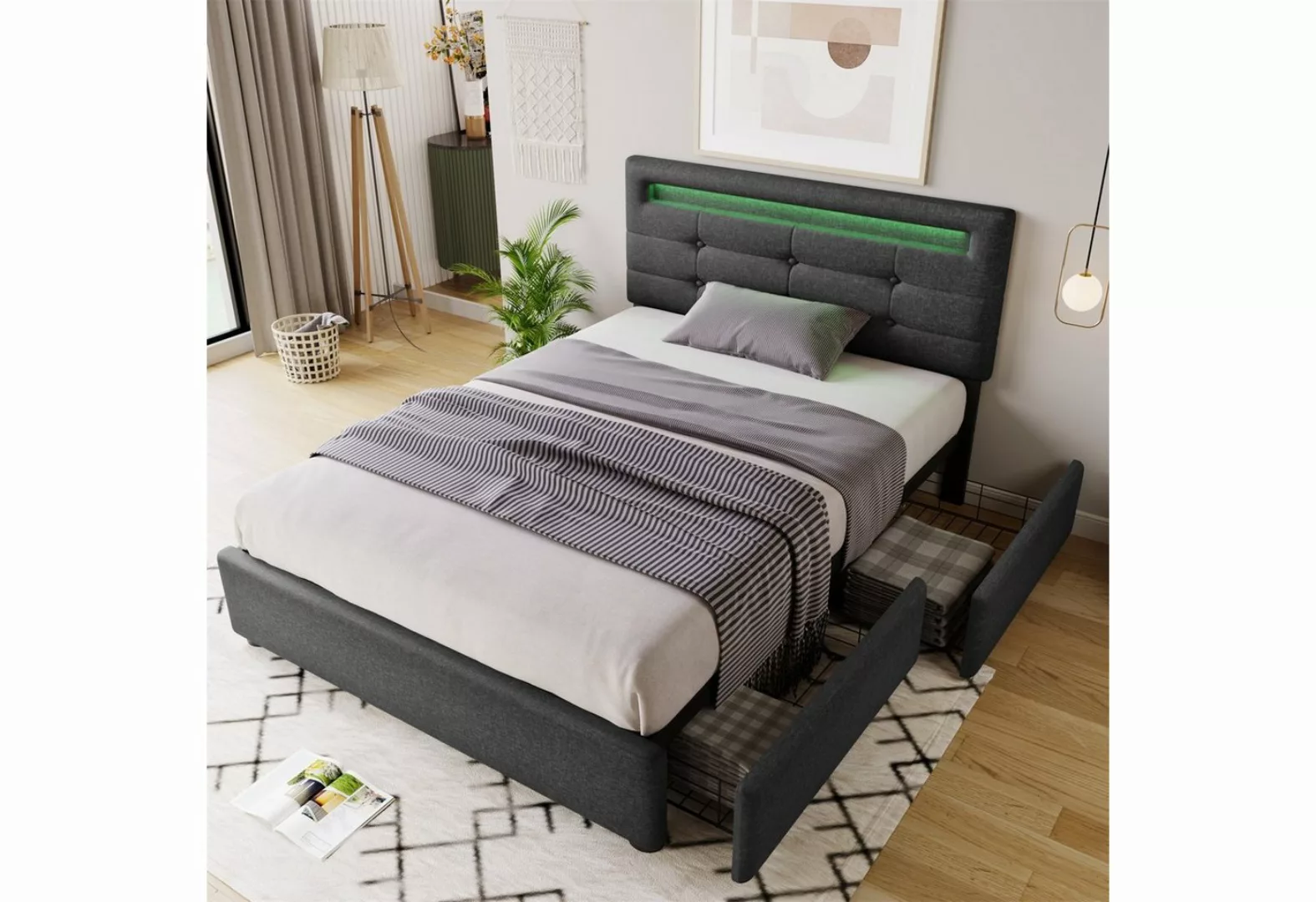 Celya Bettgestell Einzelbett Polsterbett 90x200cm, mit LED-Beleuchtung und günstig online kaufen