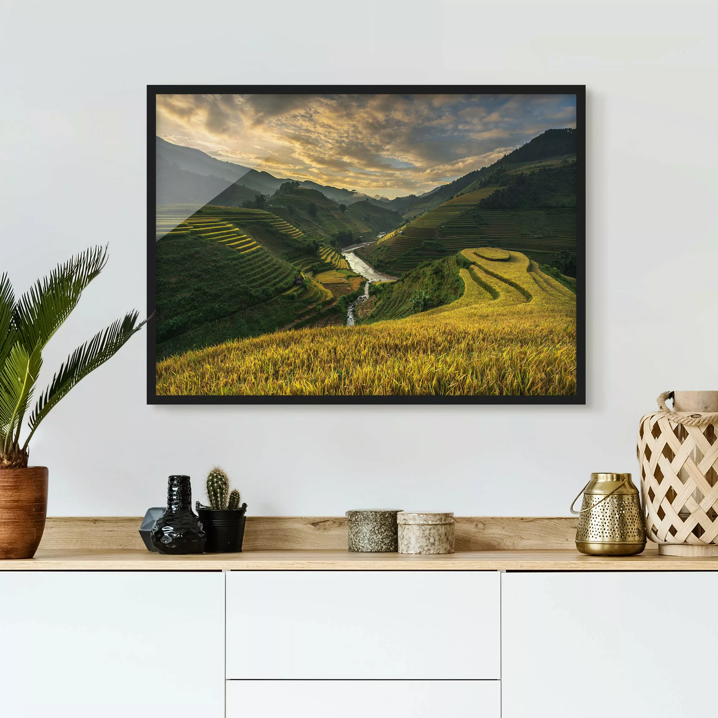 Bild mit Rahmen Natur & Landschaft - Querformat Reisplantagen in Vietnam günstig online kaufen