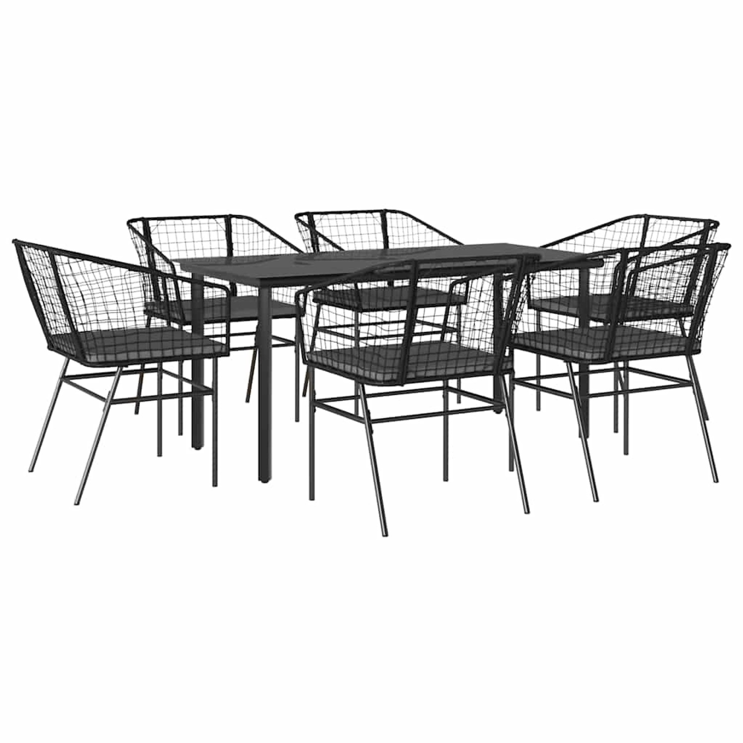 vidaXL 7-Tlg Garten-Essgruppe mit Kissen Schwarz Poly Rattan Glas 3334601 günstig online kaufen