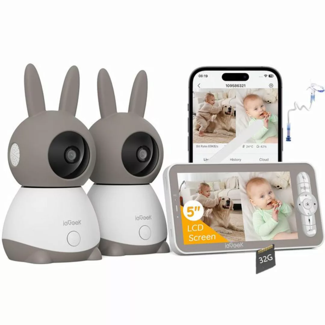 ieGeek Video-Babyphone Babyphone mit 2 Kameras und App 5-Zoll LCD-Display 2 günstig online kaufen