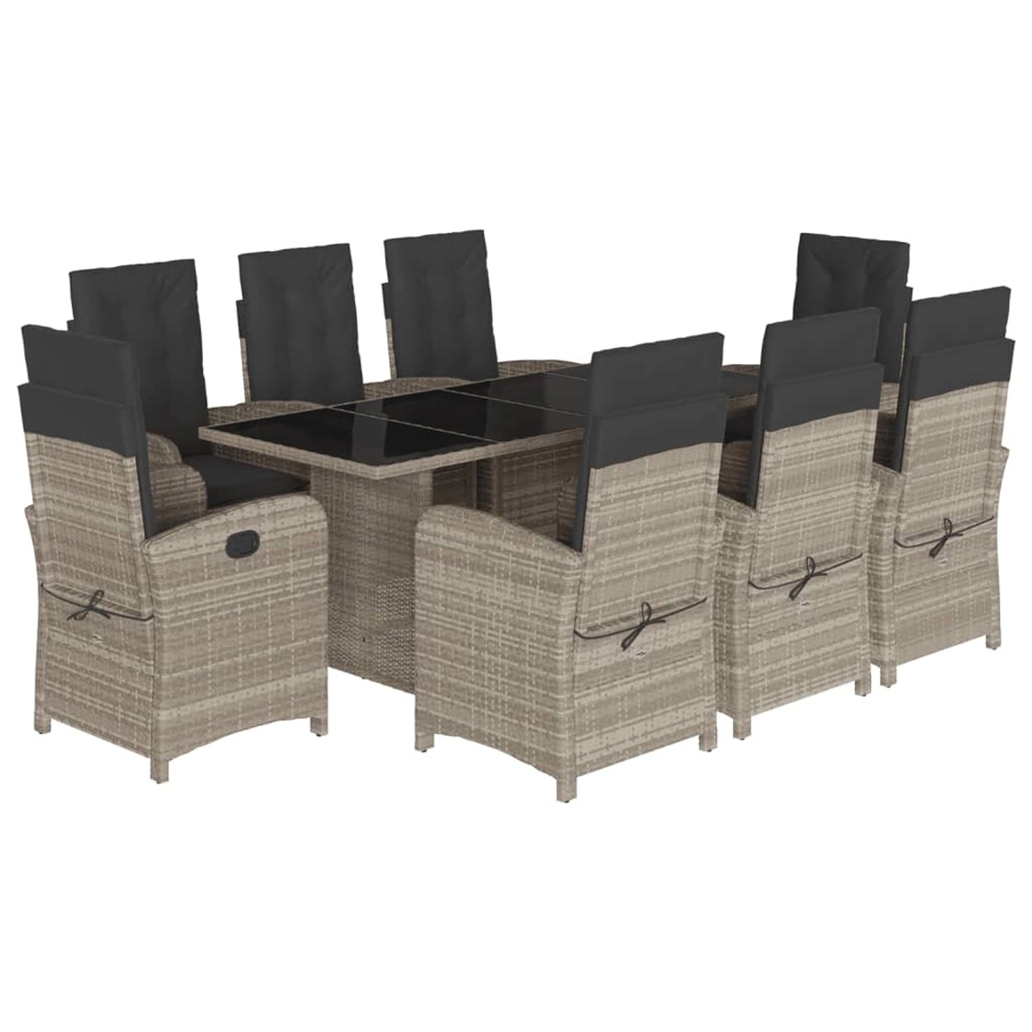 vidaXL 9-Tlg Garten-Essgruppe mit Kissen Hellgrau Poly Rattan 3212267 günstig online kaufen