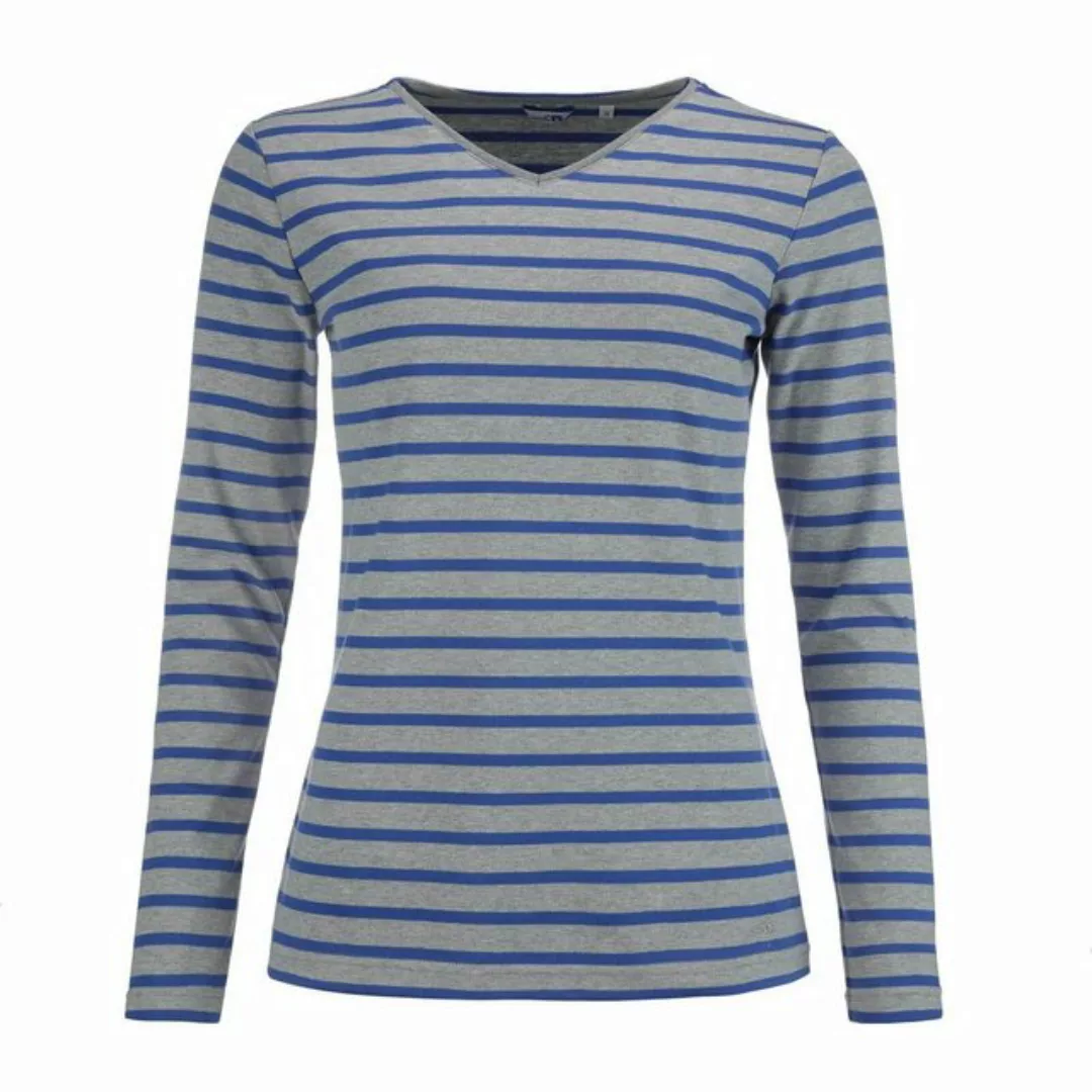 modAS Langarmshirt Damen Shirt mit Streifen und V-Ausschnitt - Bretonisches günstig online kaufen