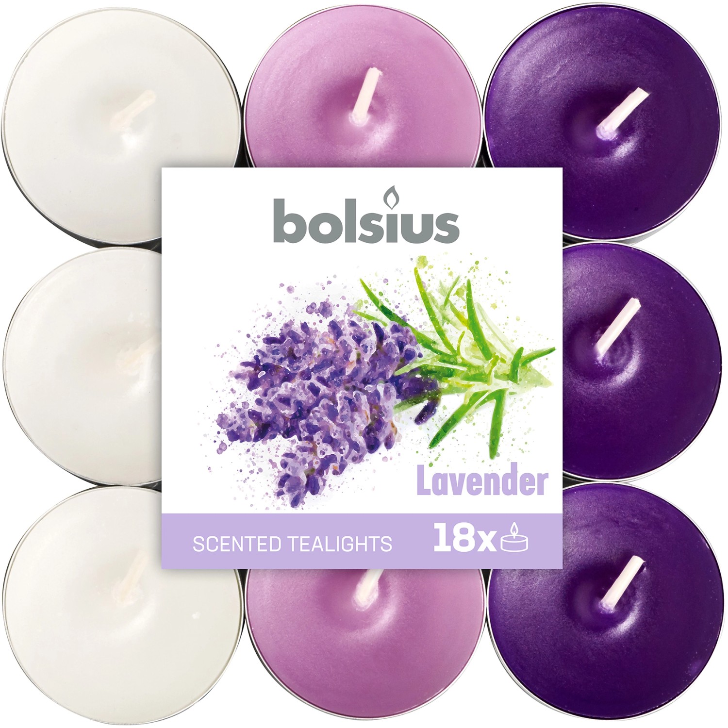 Bolsius Duftteelichter in drei Farben Lavendel 18 Stück günstig online kaufen