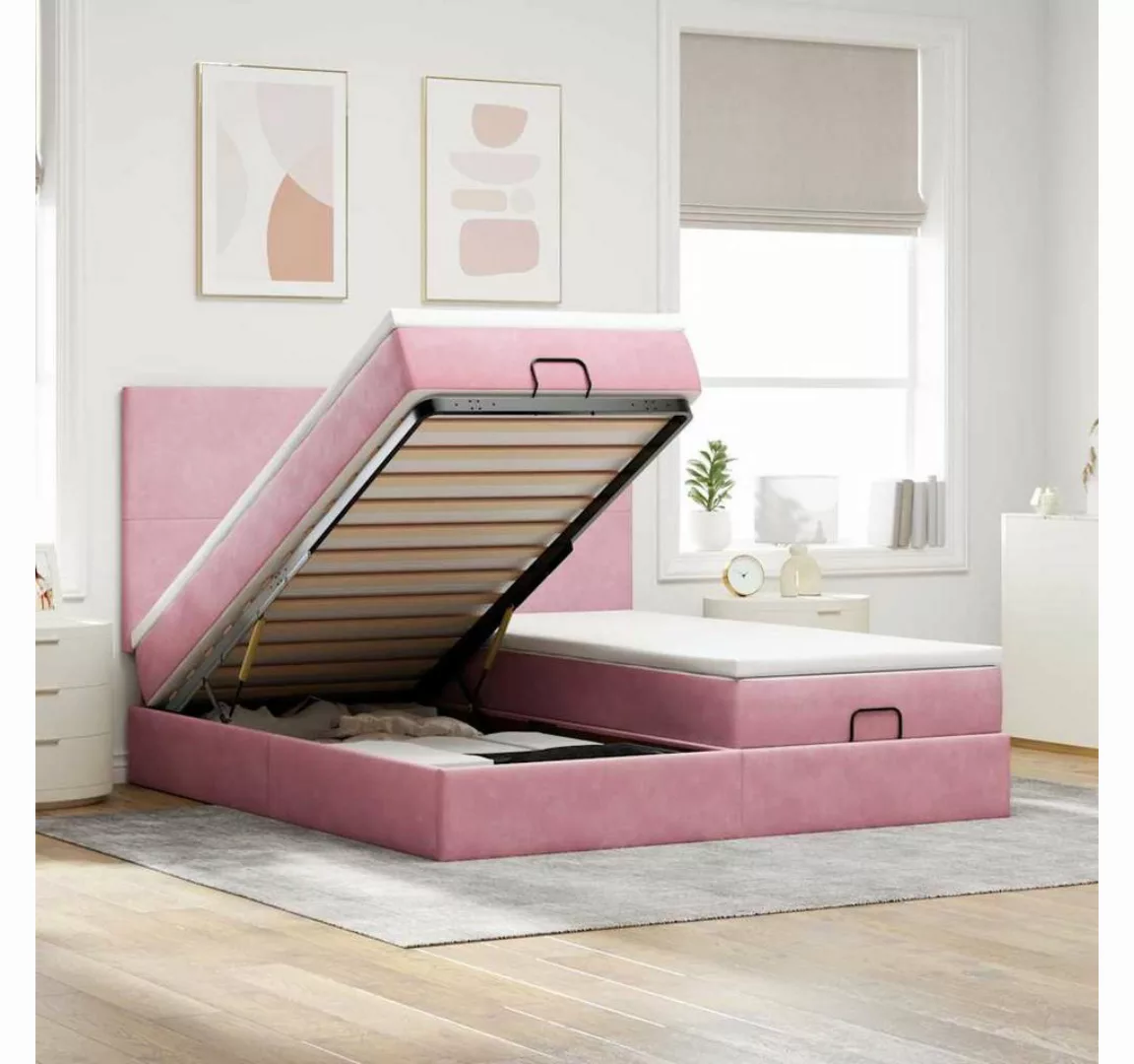 vidaXL Bett, Ottoman-Bett mit Matratzen & LEDs Rosa 180x200 cm Samt günstig online kaufen